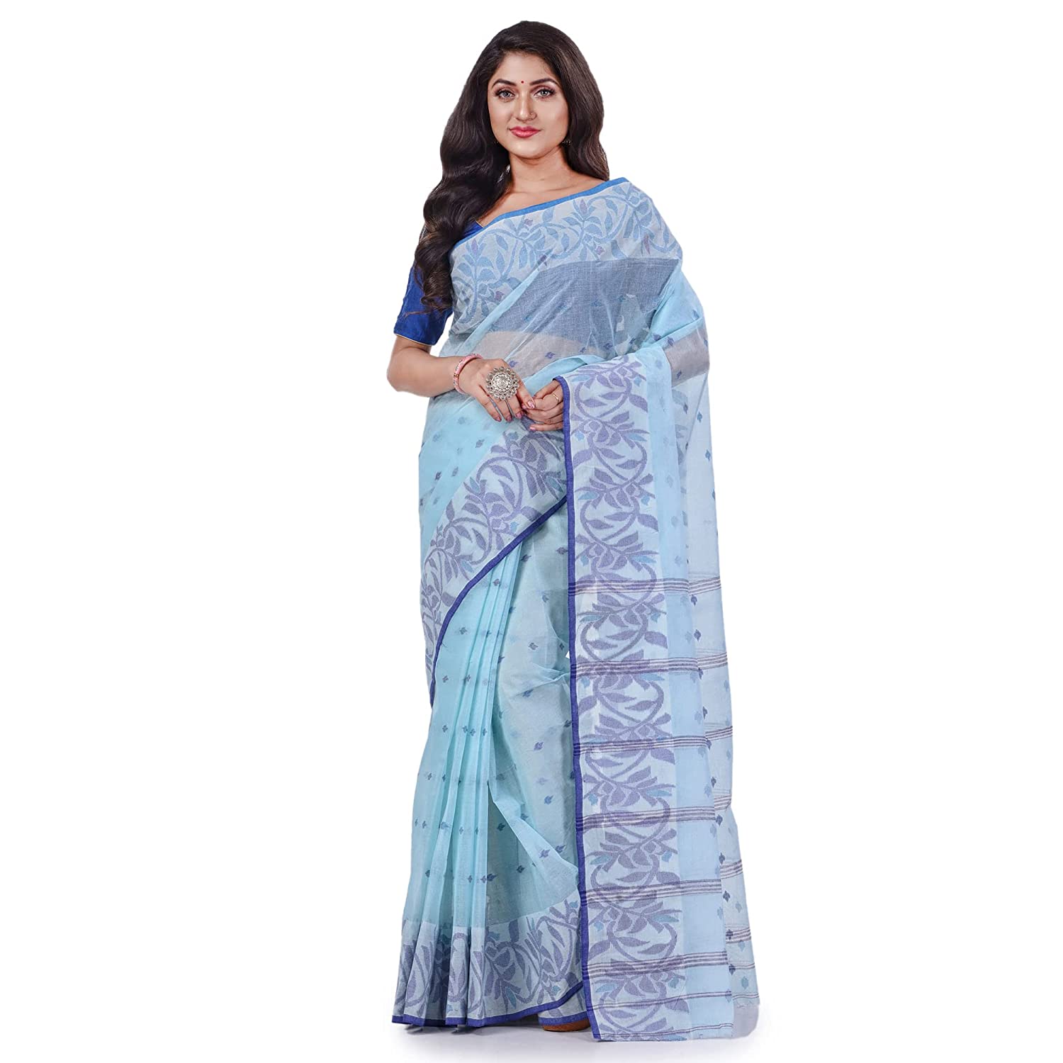 Pure Handloom Cotton Saree(Blue)